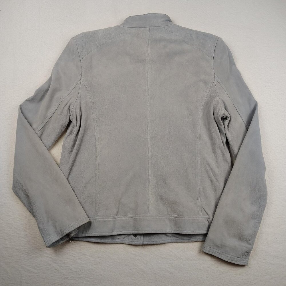 Neiman Marcus The Leather Collection Moto Jacket Womens sz L Gray Biker Pockets - Picture 2 of 9